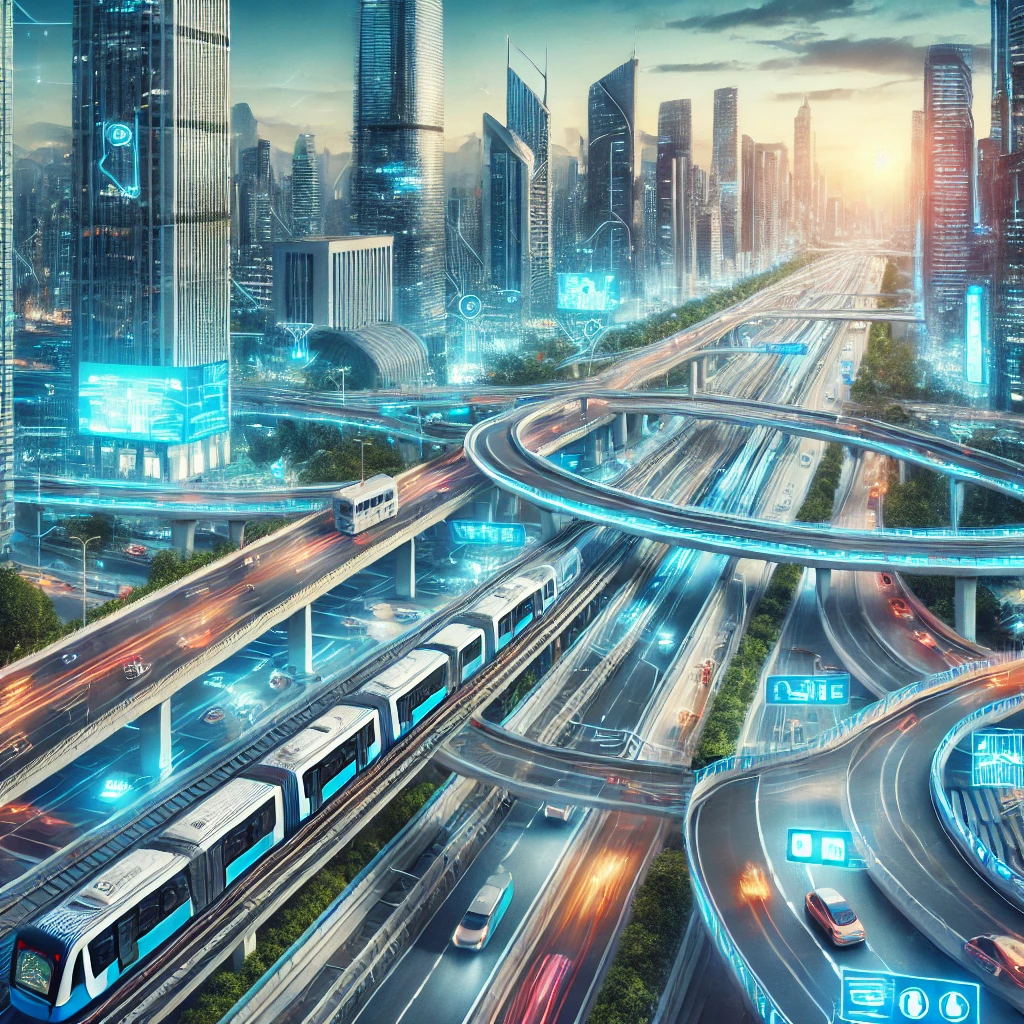 Dalle 2025 02 17 10 03 19 a modern city with advanced urban infrastructure and transportation networks highways bridges and rail systems are seamlessly integrated with smart